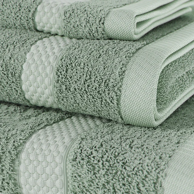 Alt view image 5 of 5 - 6-Piece Dobby Bath Towel Set by Beautiful by Drew Barrymore, 100% Cotton, Sage Green