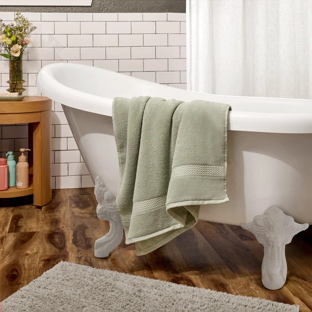 Alt view image 2 of 5 - 6-Piece Dobby Bath Towel Set by Beautiful by Drew Barrymore, 100% Cotton, Sage Green