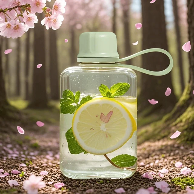 Alt view image 6 of 6 - Flat Travel Water Bottle - 8.2 oz/240 ml, BPA Free Tritan, Square Pocket Flask for Camping Fitness Outdoor Sports, Fits Purse and Pocket (Green)