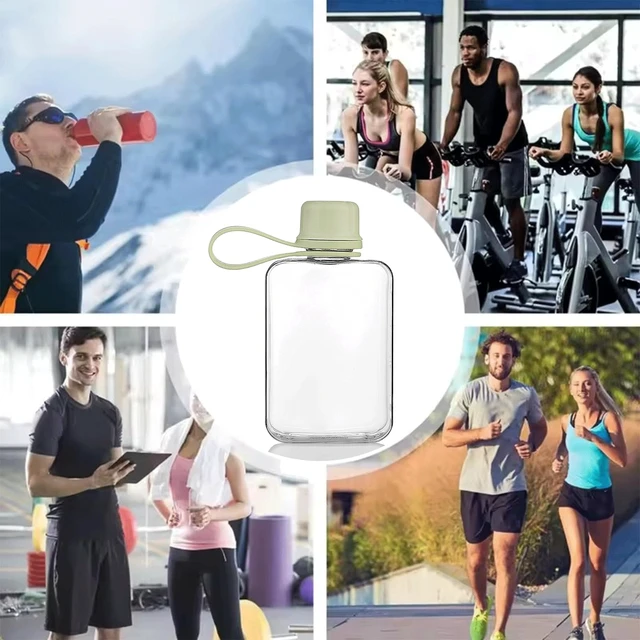 Alt view image 5 of 6 - Flat Travel Water Bottle - 8.2 oz/240 ml, BPA Free Tritan, Square Pocket Flask for Camping Fitness Outdoor Sports, Fits Purse and Pocket (Green)
