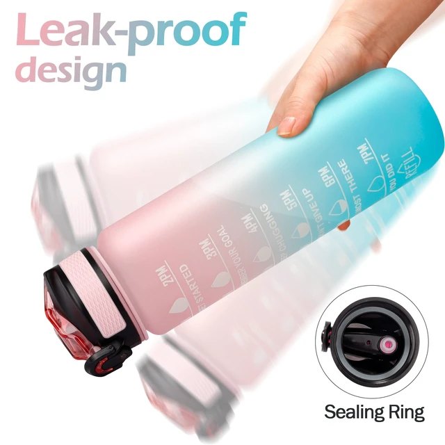 Alt view image 6 of 6 - YC Kitchen Motivational Sports Water Bottle with Time Marker, 32oz, Leak-Proof BPA Free, Straw and Carrying Strap