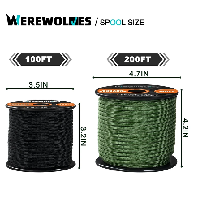 Alt view image 4 of 6 - WEREWOLVES Type III 650lb 9-Strand Paracord Rope, 100ft & 200ft Spools