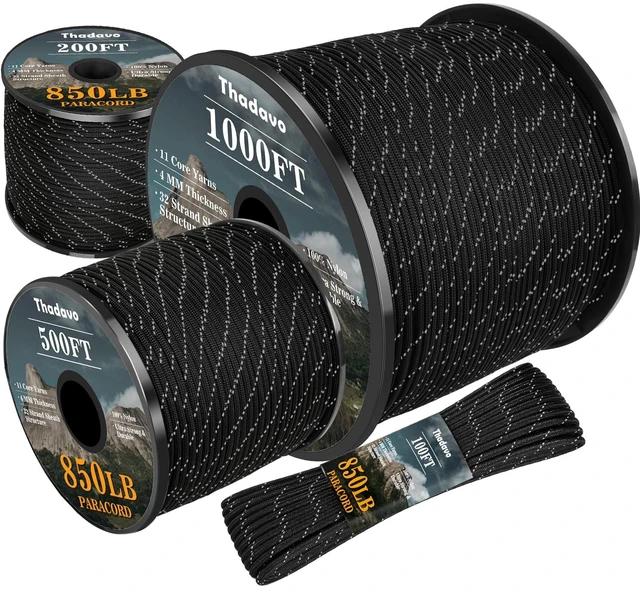 Main image of Reflective Paracord Rope 850lb, 4mm 11 Strand, 100ft Black Utility Cord for Camping Hiking Survival Tactical Clothesline DIY
