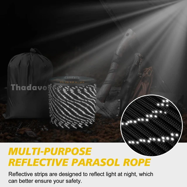 Alt view image 5 of 6 - Reflective Paracord Rope 850lb, 4mm 11 Strand, 100ft Black Utility Cord for Camping Hiking Survival Tactical Clothesline DIY