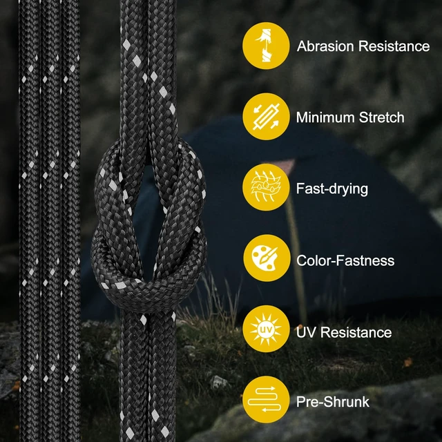 Alt view image 3 of 6 - Reflective Paracord Rope 850lb, 4mm 11 Strand, 100ft Black Utility Cord for Camping Hiking Survival Tactical Clothesline DIY