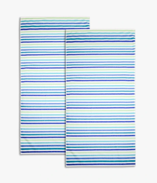 Main image of Mainstays Everyday Yarn Dyed Cool Breton Stripe Cotton-Blend Velour Beach Towel, 30in x 60in, 2-Pack