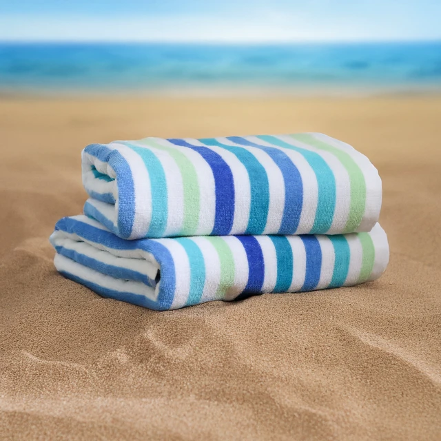 Alt view image 7 of 7 - Mainstays Everyday Yarn Dyed Cool Breton Stripe Cotton-Blend Velour Beach Towel, 30in x 60in, 2-Pack