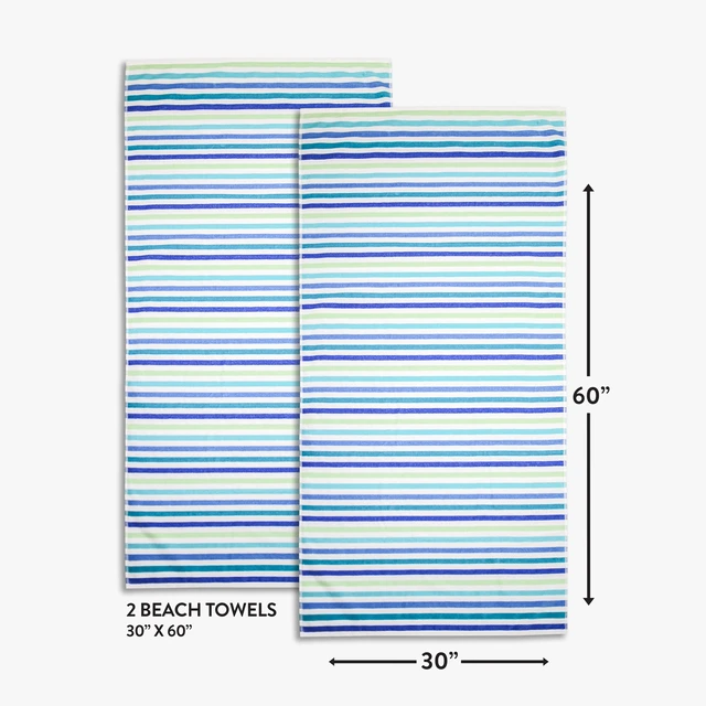 Alt view image 6 of 7 - Mainstays Everyday Yarn Dyed Cool Breton Stripe Cotton-Blend Velour Beach Towel, 30in x 60in, 2-Pack