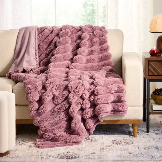 Main image of Better Homes & Gardens Violet Gem Channel Faux Fur Throw, 50x72in