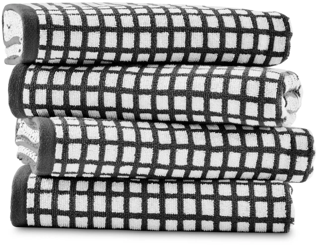 Main image of Mainstays Performance Quick Dry Bath Towel Set, 4-Piece, Checkered Black