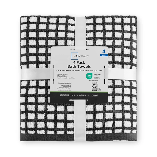Alt view image 4 of 7 - Mainstays Performance Quick Dry Bath Towel Set, 4-Piece, Checkered Black