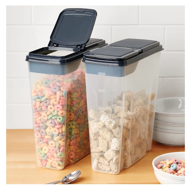 Alt view image 6 of 6 - Mainstays 2-Pack Plastic Cereal Keeper Storage Containers, 24 Cup Capacity, Dark Gray Lid, Kitchen Pantry Organizer for Cereal and Dry Food