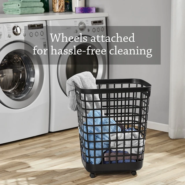 Alt view image 4 of 6 - Mainstays 2.6 Bushel Rolling Laundry Hamper, Black Plastic