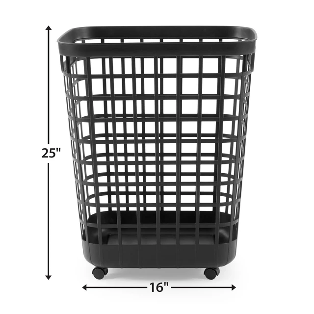 Alt view image 5 of 6 - Mainstays 2.6 Bushel Rolling Laundry Hamper, Black Plastic
