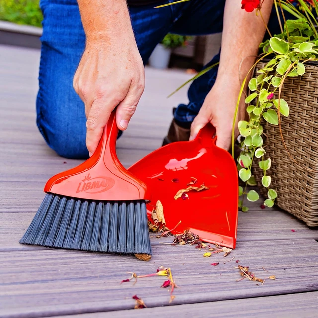 Alt view image 5 of 6 - Libman Heavy Duty Whisk Broom Dustpan Combo with Red Handle and Black Fibers