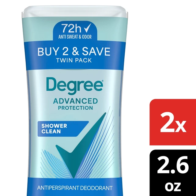 Alt view image 4 of 5 - Degree Advanced Antiperspirant Deodorant, Shower Clean, 72-Hour Sweat & Odor Protection, 2.6 oz Twin Pack
