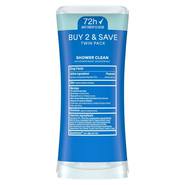 Alt view image 3 of 5 - Degree Advanced Antiperspirant Deodorant, Shower Clean, 72-Hour Sweat & Odor Protection, 2.6 oz Twin Pack
