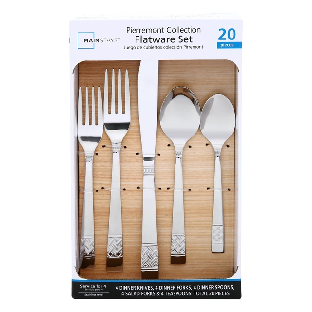 Alt view image 2 of 6 - Mainstays Pierremont 20-Piece Stainless Steel Flatware Set for 4, Silver