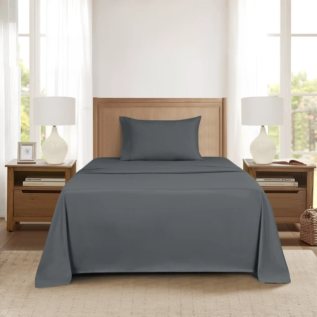 Alt view image 2 of 6 - Mainstays Twin-XL Super Soft Brushed Microfiber Bed Sheet Set, Soothing Gray, 3 Piece