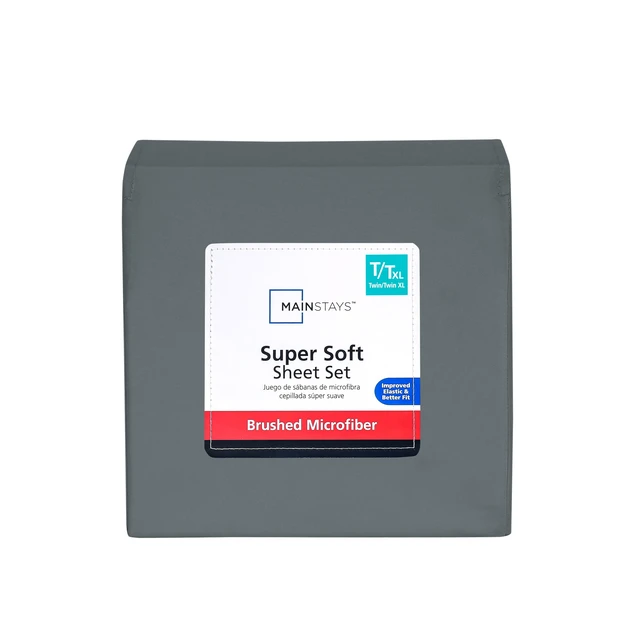 Alt view image 3 of 6 - Mainstays Twin-XL Super Soft Brushed Microfiber Bed Sheet Set, Soothing Gray, 3 Piece