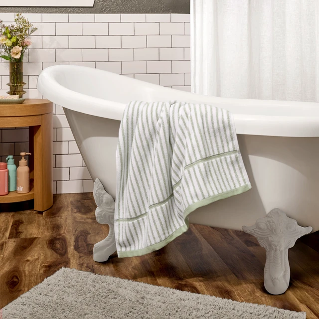 Alt view image 4 of 5 - Beautiful by Drew Barrymore 4-Piece Stripe Towel Set, 100% Cotton, Sage Green