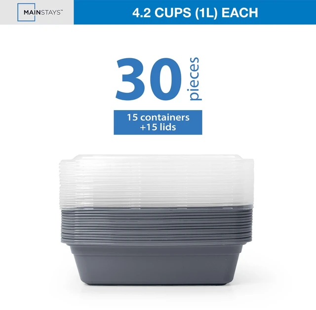 Alt view image 5 of 6 - Mainstays 15-Pack 1-Compartment BPA-Free Plastic Meal Prep Food Storage Containers, Soothing Grey