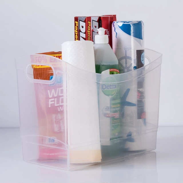 Alt view image 5 of 6 - Mainstays 4 Pack Clear Narrow Plastic Storage Bin, 12Qt