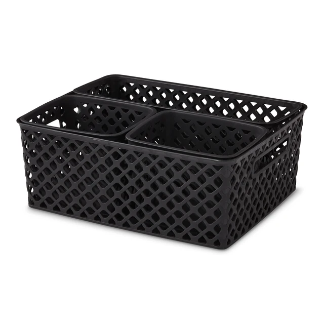 Alt view image 2 of 5 - Mainstays 4-Piece Black Decorative Plastic Storage Basket Set, 14in x 11.6in x 5.3in