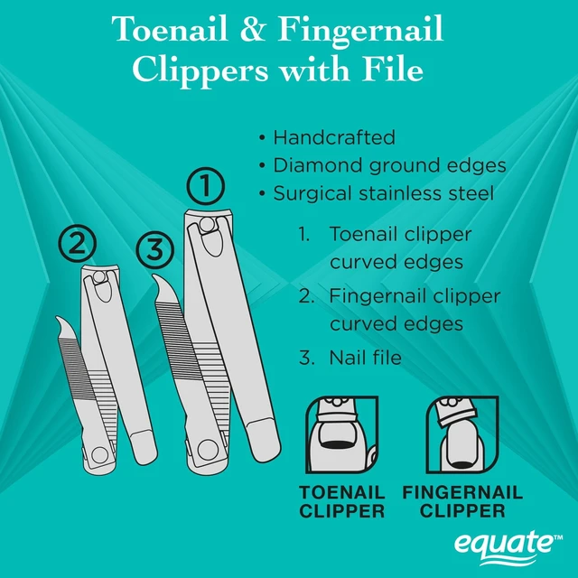 Alt view image 2 of 6 - Equate Stainless Steel Toenail and Fingernail Clippers with File, 3 Pack