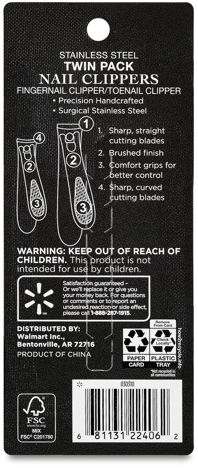 Alt view image 5 of 6 - Equate Stainless Steel Nail Clippers, Twin-Pack, 2 Pieces