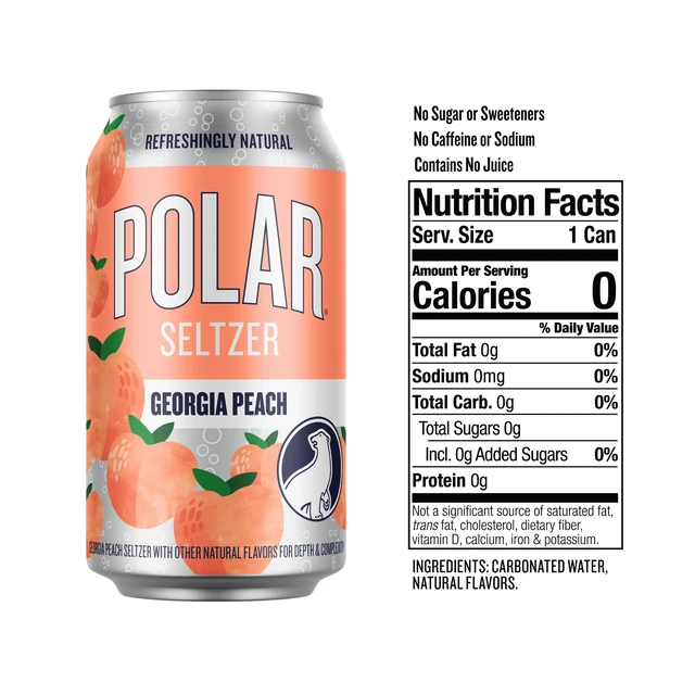 Alt view image 2 of 5 - Polar Georgia Peach Zero Calorie Sparkling Seltzer Water, 12 fl oz, 18-Pack Cans