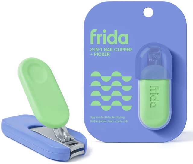 Main image of Frida Kids 2-in-1 Nail Clipper and Picker with Travel Cover, Blue and Green