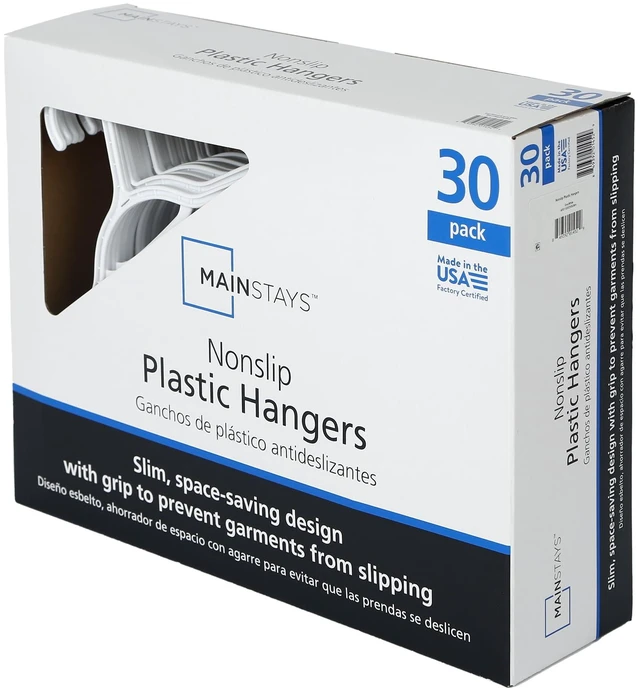 Main image of Mainstays Non-Slip Plastic Clothing Hangers, 30 Count, White