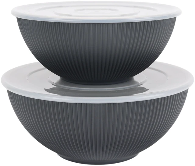 Main image of Mainstays Black 4-Piece Eco-Friendly Recycled Plastic Ribbed Serve Bowl Set