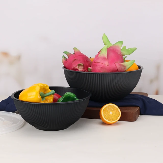 Alt view image 4 of 6 - Mainstays Black 4-Piece Eco-Friendly Recycled Plastic Ribbed Serve Bowl Set