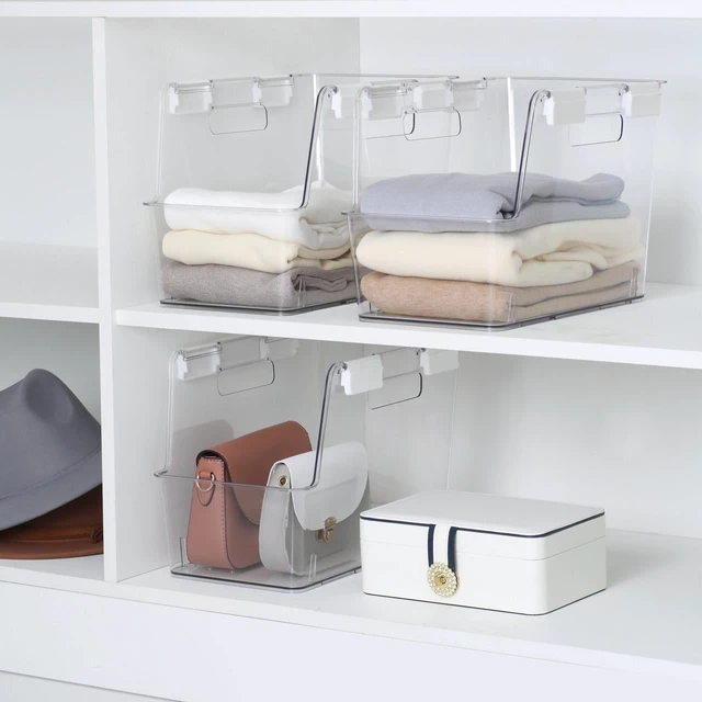 Alt view image 4 of 5 - Mainstays Small Clear Plastic Stackable Closet Organizer Bin with White Latches