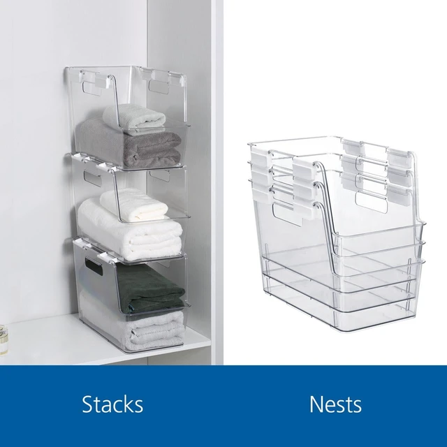 Alt view image 2 of 5 - Mainstays Small Clear Plastic Stackable Closet Organizer Bin with White Latches