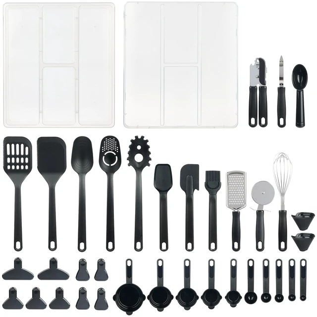 Main image of Mainstays 36-Piece Kitchen Gadget and Utensil Set with Drawer Organizer, Black