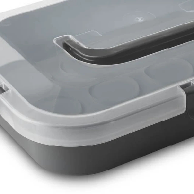 Alt view image 5 of 7 - Mainstays Rectangular Cupcake & Cake Carrier with Lid, Handle, Clasps & Removable Flippible Cupcake Tray, Grey Plastic