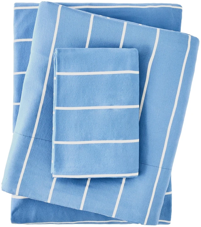 Main image of Mainstays Dreamy Soft 3-Piece Bed Sheet Set, 100% Cotton, 220 Thread Count Brushed and Washed Sateen, Deep Pocket, Twin/Twin XL, Blue Stripe