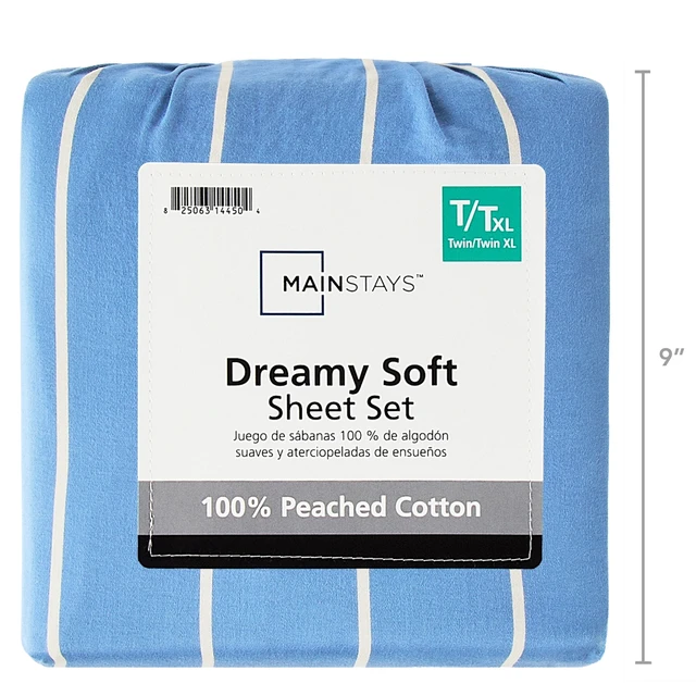 Alt view image 5 of 5 - Mainstays Dreamy Soft 3-Piece Bed Sheet Set, 100% Cotton, 220 Thread Count Brushed and Washed Sateen, Deep Pocket, Twin/Twin XL, Blue Stripe
