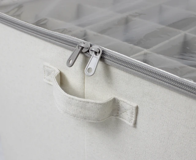 Alt view image 3 of 5 - Mainstays Canvas 16-Pair Shoe Organizer Bin with Clear Zippered Lid