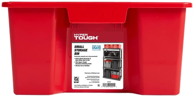 Main image of Hyper Tough Garage Plastic Stacking Open Storage Bin, Small, Red, No Lid