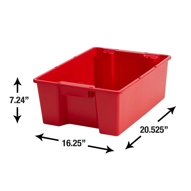Alt view image 4 of 6 - Hyper Tough Garage Plastic Stacking Open Storage Bin, Small, Red, No Lid