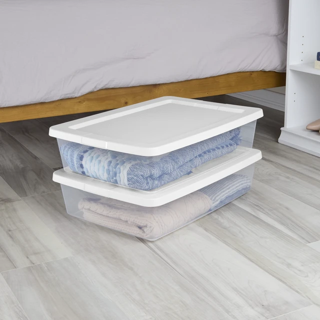 Alt view image 4 of 6 - Sterilite 28 Quart Clear Plastic Storage Bins (Set of 2) with Snap-on Lid, White