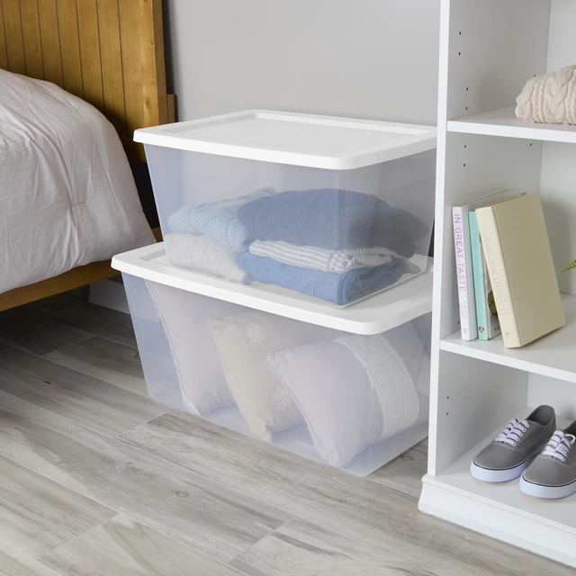 Alt view image 4 of 6 - Sterilite 90Quart Large Clear Plastic Storage Bin with Snap-On Lid, White