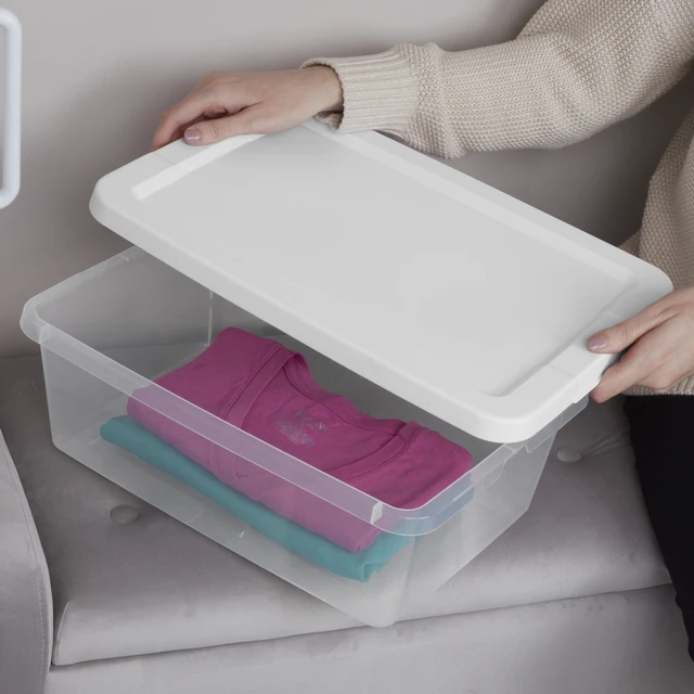 Alt view image 2 of 6 - Sterilite Set of 4 12-Quart Clear Plastic Storage Bins with Snap-on Lids, White