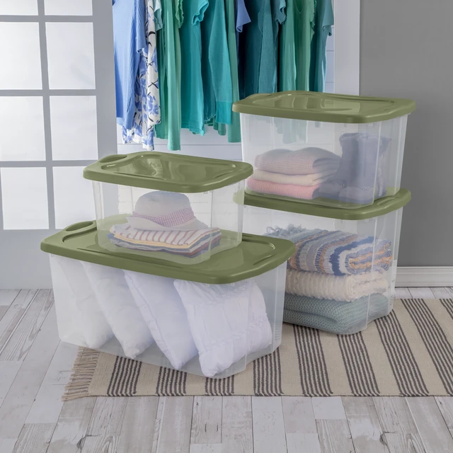 Alt view image 2 of 6 - Sterilite EZ Carry 120 Quart Extra-Large Clear Plastic Storage Bin with Full-Grip Handles, Green