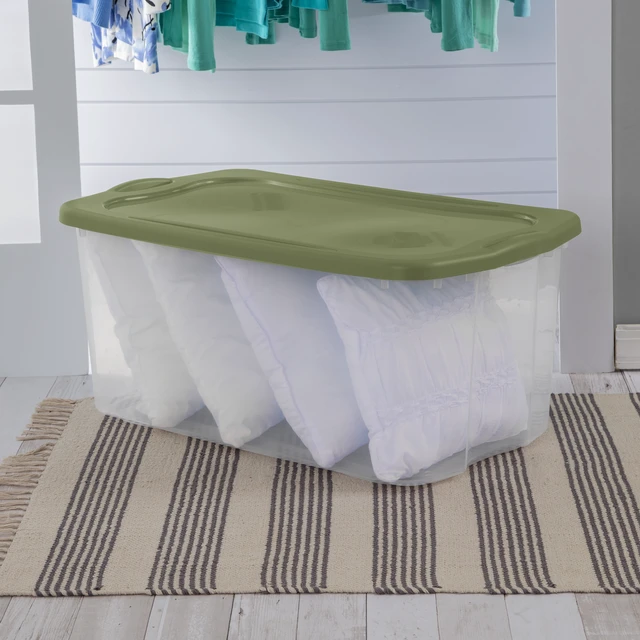 Alt view image 3 of 6 - Sterilite EZ Carry 120 Quart Extra-Large Clear Plastic Storage Bin with Full-Grip Handles, Green