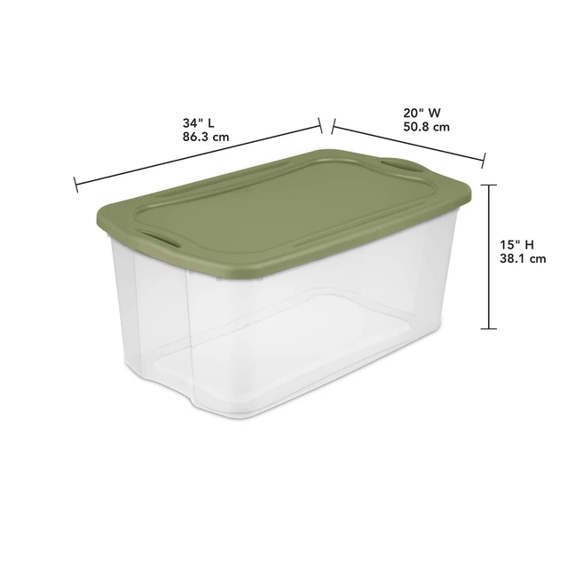 Alt view image 4 of 6 - Sterilite EZ Carry 120 Quart Extra-Large Clear Plastic Storage Bin with Full-Grip Handles, Green